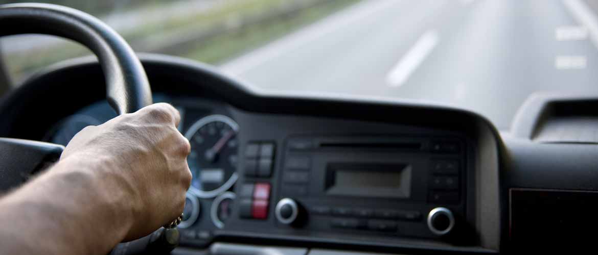 closeup of the dashboard of a tractor-trailer truck