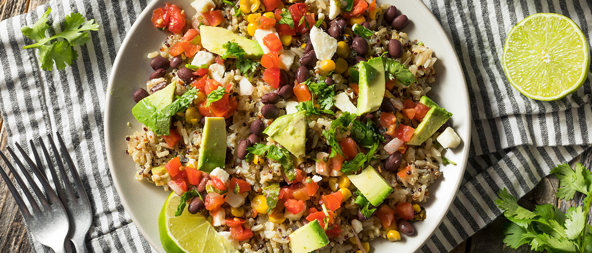 bean burrito bowl with cilantro-lime rice