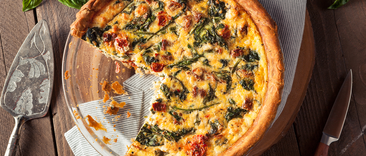 fresh mushroom, spinach and red pepper quiche