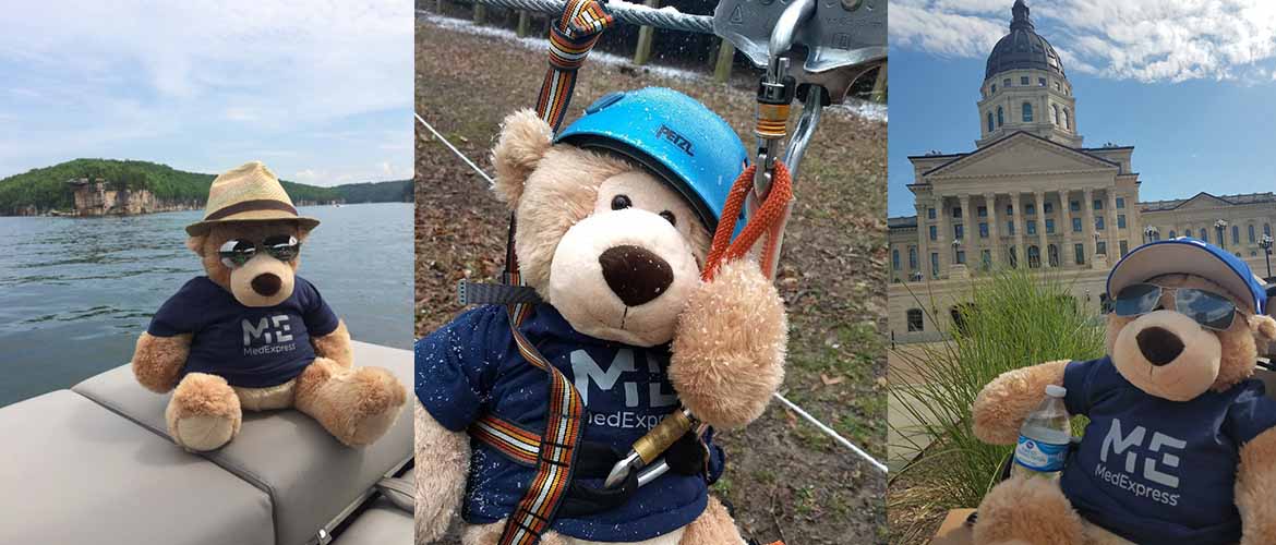 Sniffle doing various activities outdoors, including relaxing on a boat and zip lining