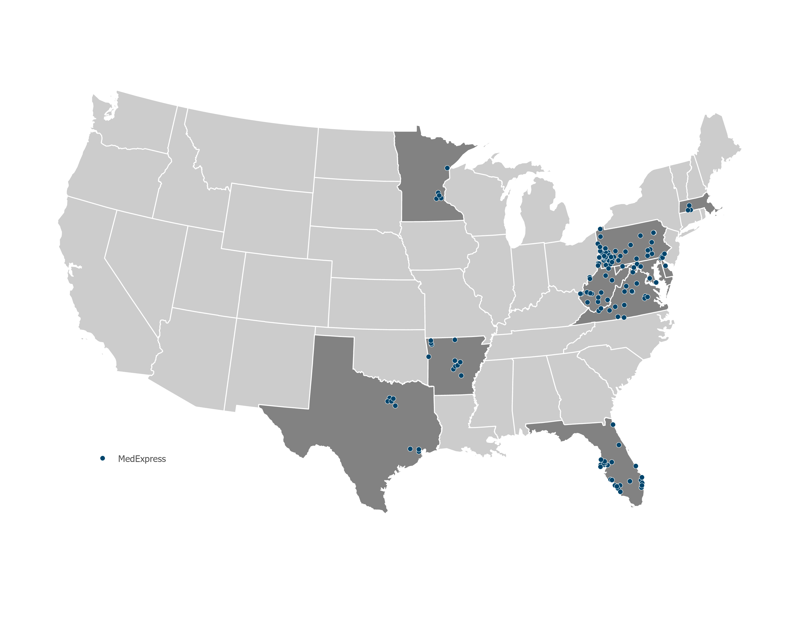 a map of all MedExpress locations in the United States