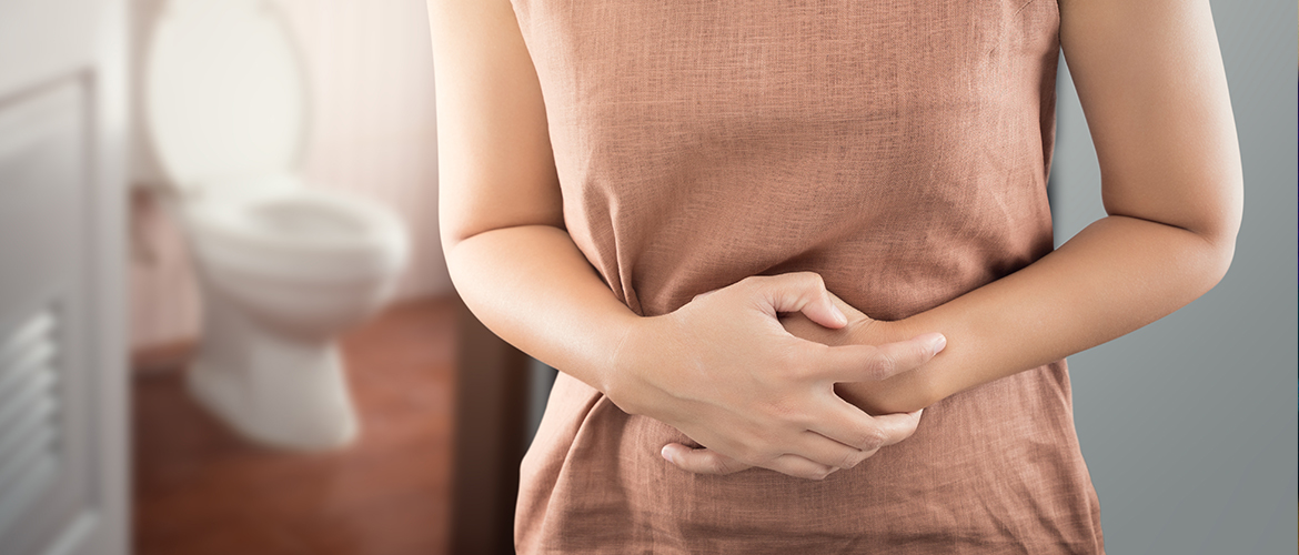 woman holding stomach