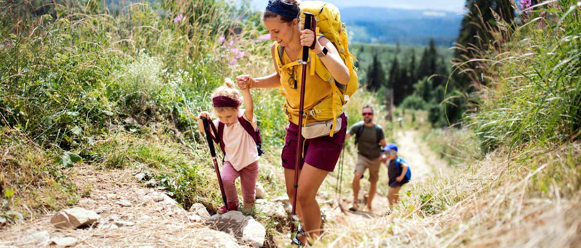 woman and child hiking